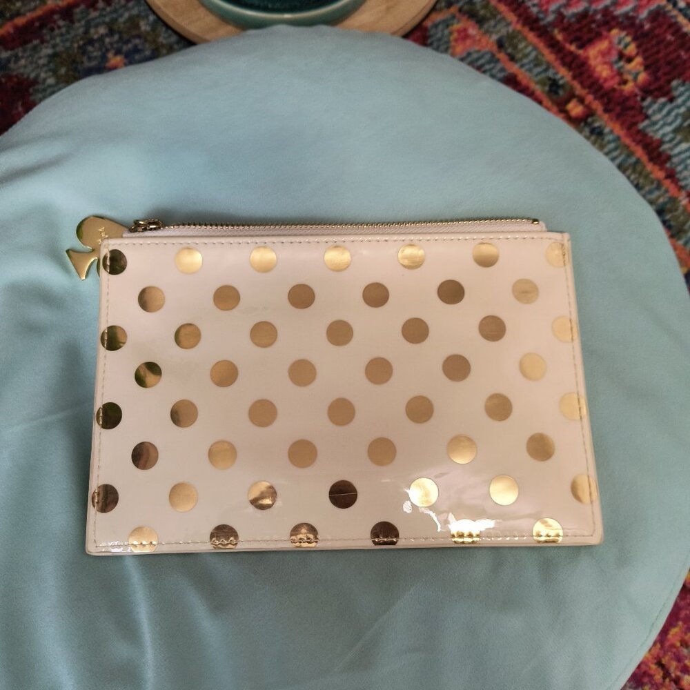 Kate Spade Zippered Gold and Cream Polka Dot Pouch